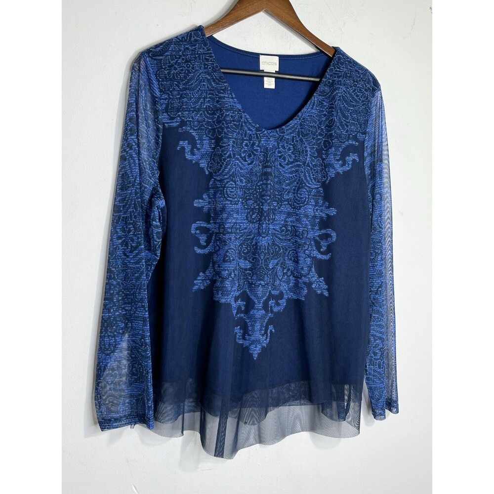 Chicos Sz 3 MESH Paisley Tapestry Print Victorian  Long sleeve blouse (13)